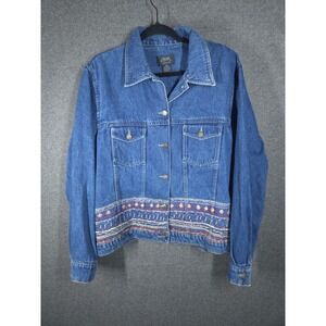 Vtg 90s Agapo Collection Embroidered Denim‎ Jacket Womens 2X Boho Southwest